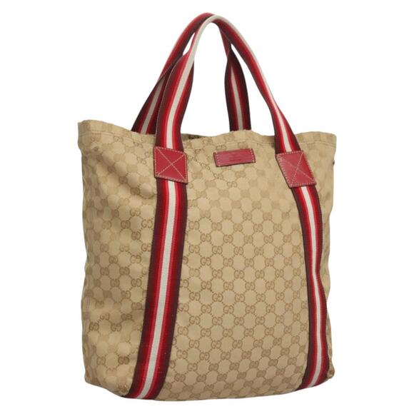 GUCCI GG Canvas Sherry Line Tote Bag Beige Red - Picture 1 of 16